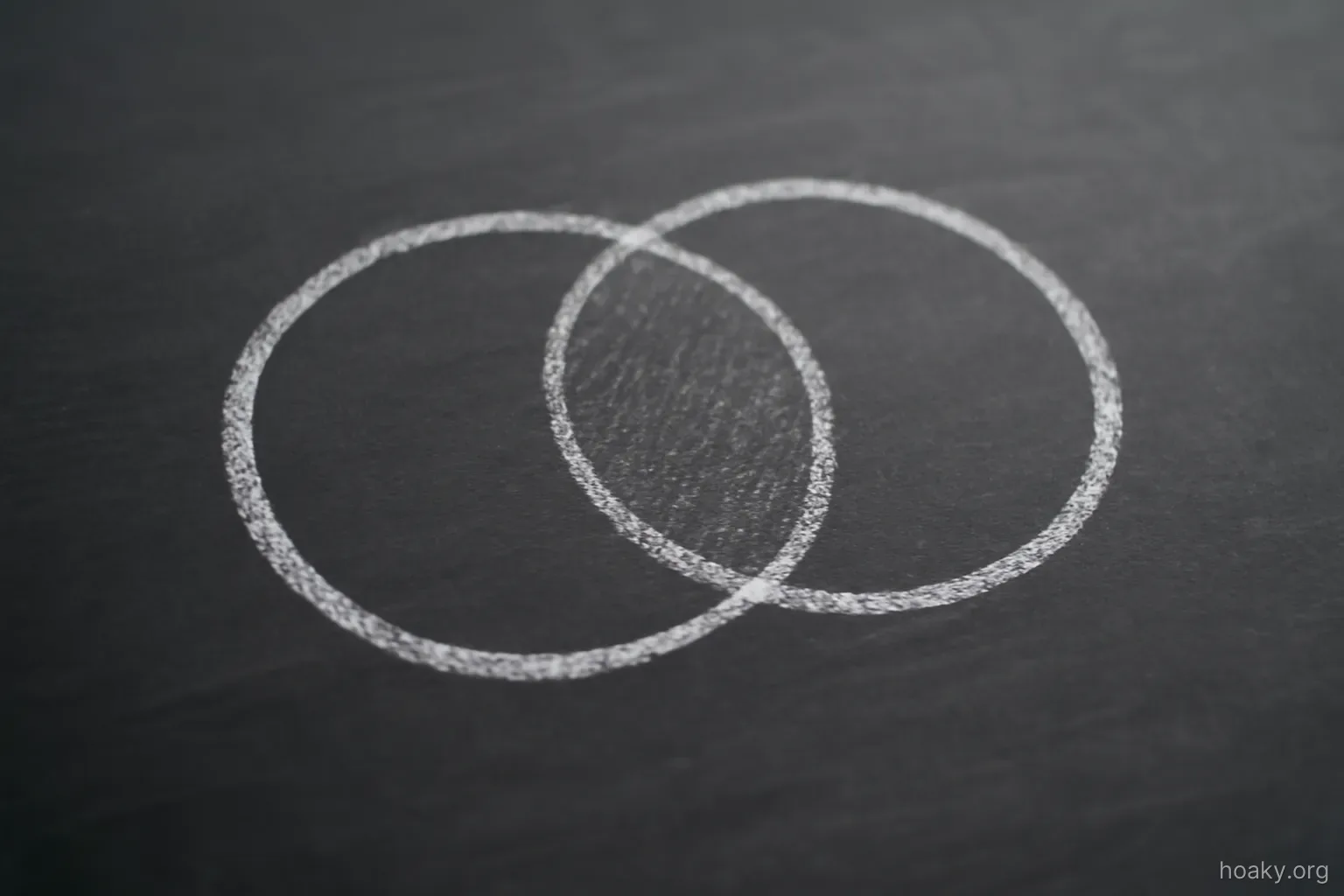 two overlapping circles drawn in chalk on a dark slate board, the overlap shaded darker